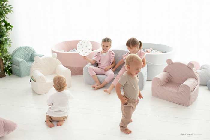 Fotoliu pentru copii cu spatar, catifea Velvet Ursulet Teddy Mint [11]