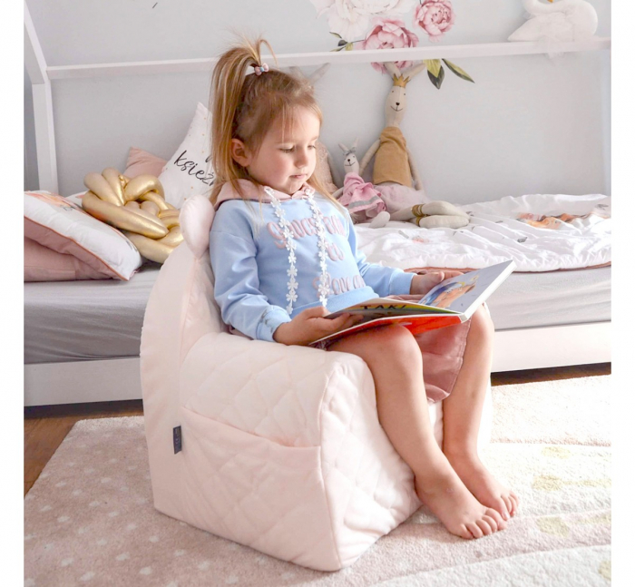 Fotoliu pentru copii cu spatar, catifea Velvet Ursulet Teddy Nightshadow blue [3]