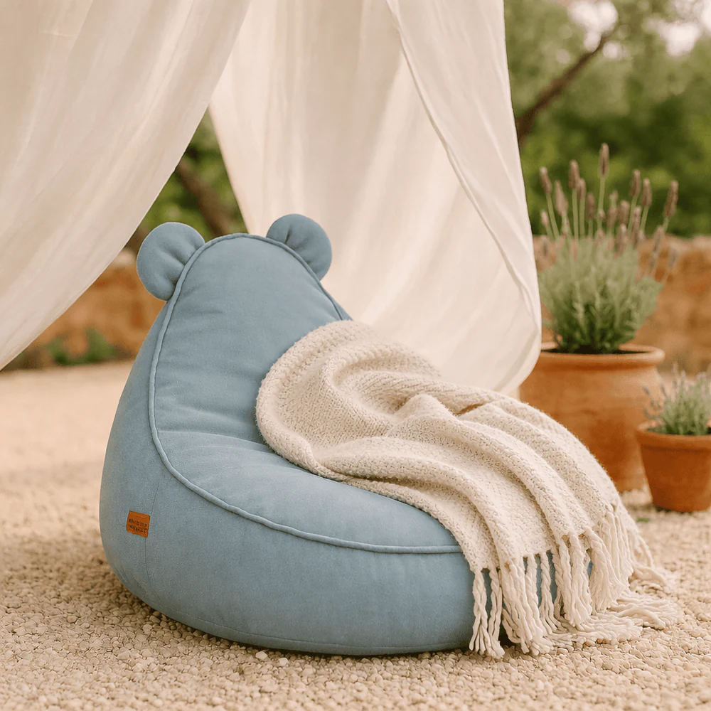 Puf Premium Copii MeowBaby® Outzy Teddy FeatherFog Gray – Bean Bag Indoor & Outdoor cu Urechi Teddy pentru Relaxare și Joacă [4]