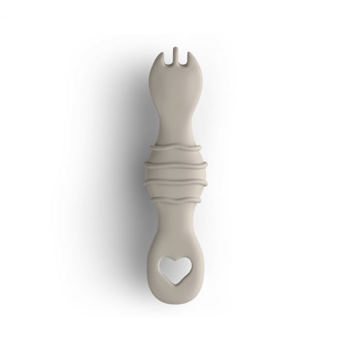 Furculița și lingura BabySteps® 2in1, silicon alimentar 100%, Fără BPA, BPS, PVC și ftalați, cream [1]