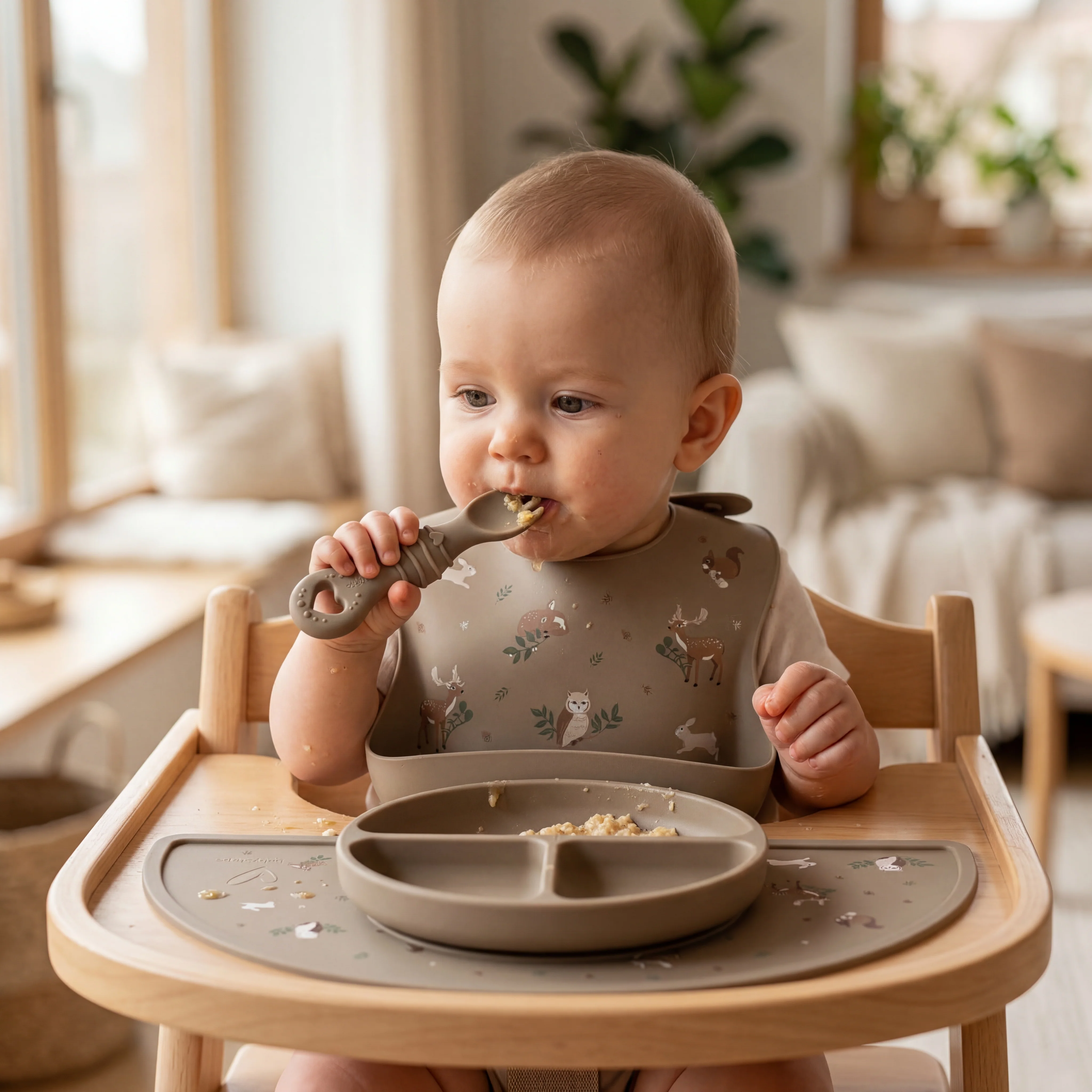 Furculița și lingura BabySteps® 2in1, silicon alimentar 100%, Fără BPA, BPS, PVC și ftalați, Natural [3]