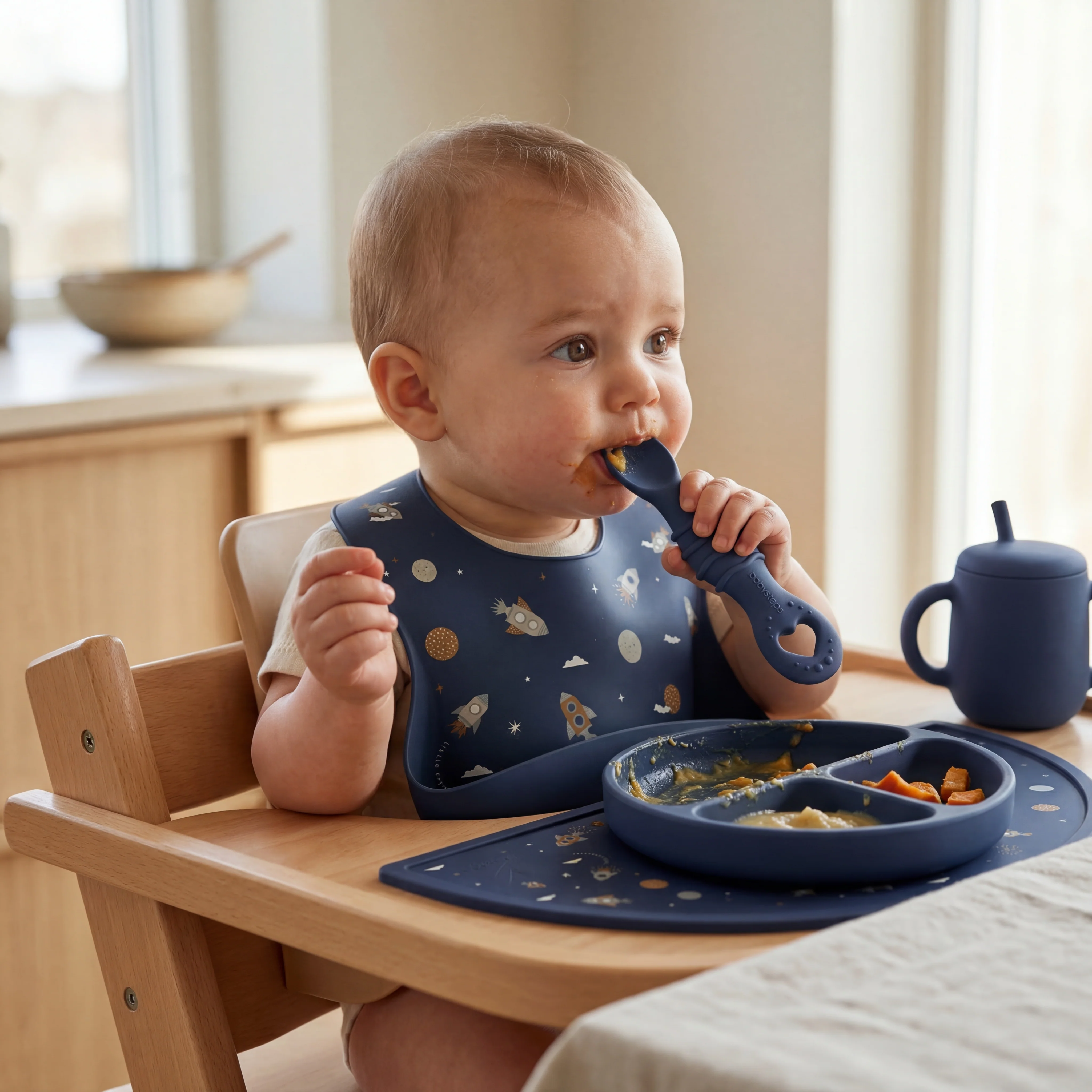 Furculița și lingura BabySteps® 2in1, silicon alimentar 100%, Fără BPA, BPS, PVC și ftalați, navy [4]