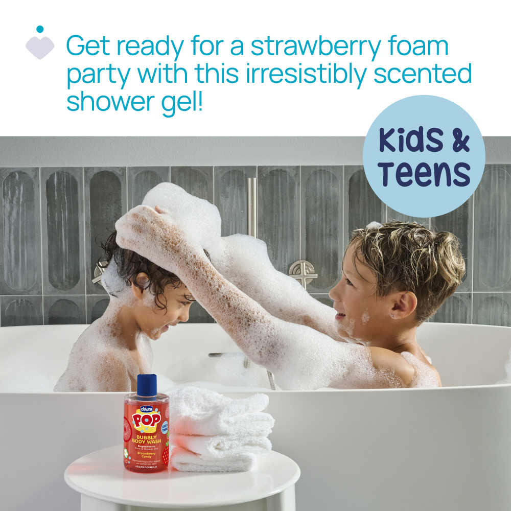 Gel de dus spumant Chicco Pop cu aroma de bomboane cu capsuni, formula vegana, pentru copii si adolescenti 300 ml [2]