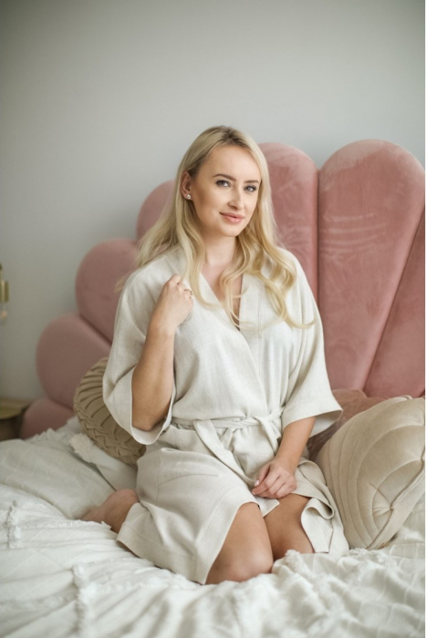 Halat / Kimono pentru gravide si mamici, vascoza si in, marime universala, Natural [3]