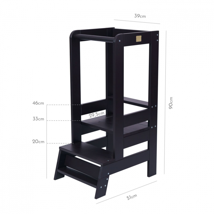 Inaltator Learning Tower Ajustabil, Ajutor de bucatarie MeowBaby®, lemn Negru [2]