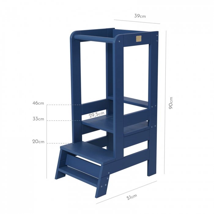 Inaltator Learning Tower Ajustabil, Ajutor de bucatarie MeowBaby®, lemn Blue inchis [2]
