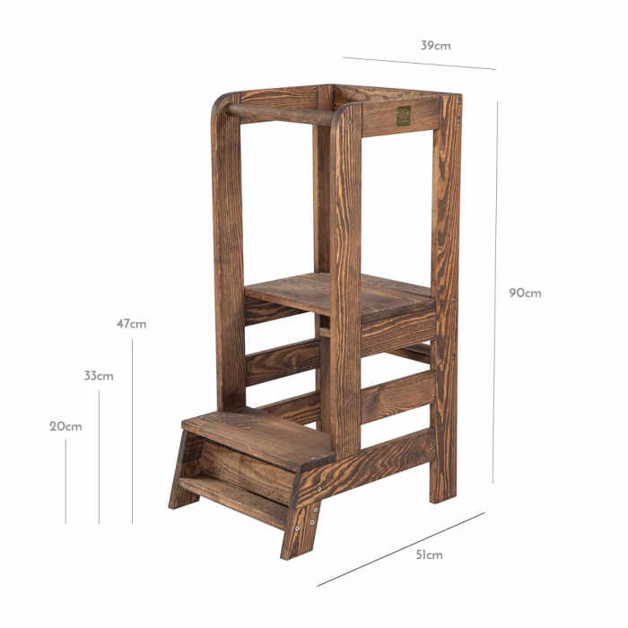 Inaltator Learning Tower Ajustabil, Ajutor de bucatarie MeowBaby®, lemn maro [4]
