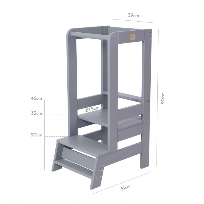 Inaltator Learning Tower Ajustabil, Ajutor de bucatarie MeowBaby®, lemn Gri inchis [2]