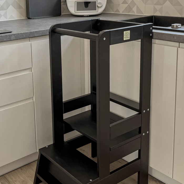 Inaltator Learning Tower Ajustabil, Ajutor de bucatarie MeowBaby®, lemn Negru [13]
