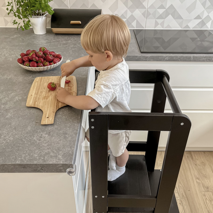 Inaltator Learning Tower Ajustabil, Ajutor de bucatarie MeowBaby®, lemn Negru [14]