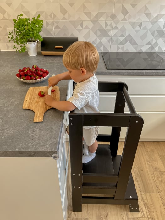 Inaltator Learning Tower Ajustabil, Ajutor de bucatarie MeowBaby®, lemn Negru [8]