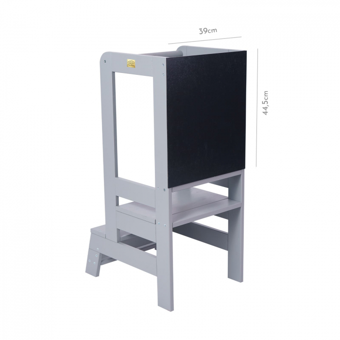 Inaltator Learning Tower Ajustabil cu tabla de scris, Ajutor de bucatarie MeowBaby®, lemn Gri inchis [3]