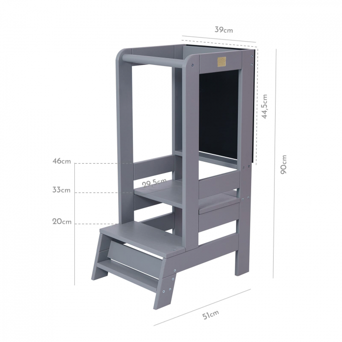 Inaltator Learning Tower Ajustabil cu tabla de scris, Ajutor de bucatarie MeowBaby®, lemn Gri inchis [4]