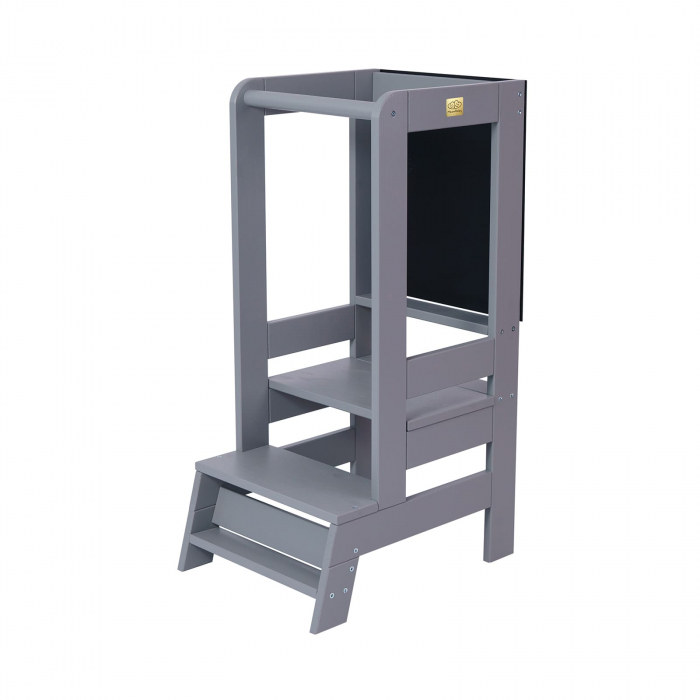 Inaltator Learning Tower Ajustabil cu tabla de scris, Ajutor de bucatarie MeowBaby®, lemn Gri inchis [2]