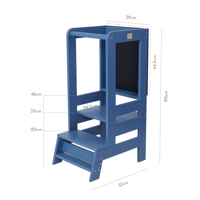 Inaltator Learning Tower Ajustabil cu tabla de scris, Ajutor de bucatarie MeowBaby®, lemn Albastru inchis [4]