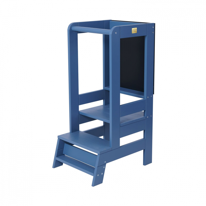 Inaltator Learning Tower Ajustabil cu tabla de scris, Ajutor de bucatarie MeowBaby®, lemn Albastru inchis [2]