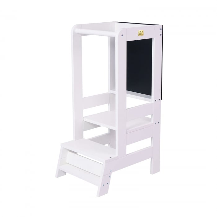 Inaltator Learning Tower Ajustabil cu tabla de scris, Ajutor de bucatarie MeowBaby®, lemn Alb [5]