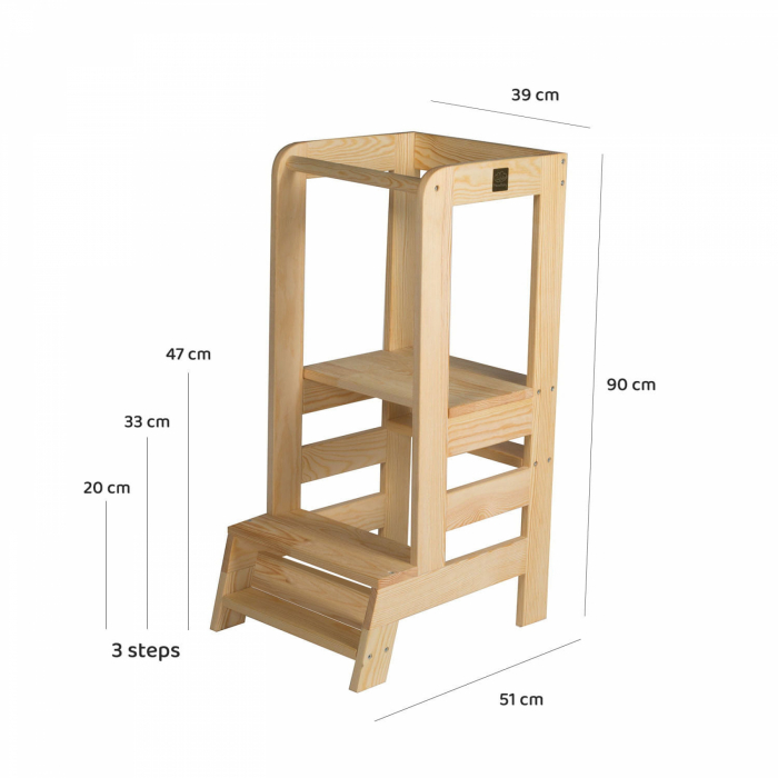 Inaltator Learning Tower Ajustabil, Ajutor de bucatarie MeowBaby®, lemn natur [25]