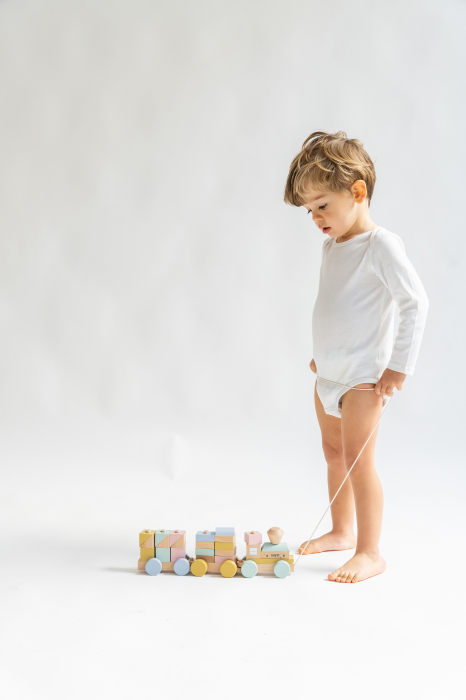 Jucarie din lemn, trenulet cu forme de construit, multicolor, Saro Baby [8]