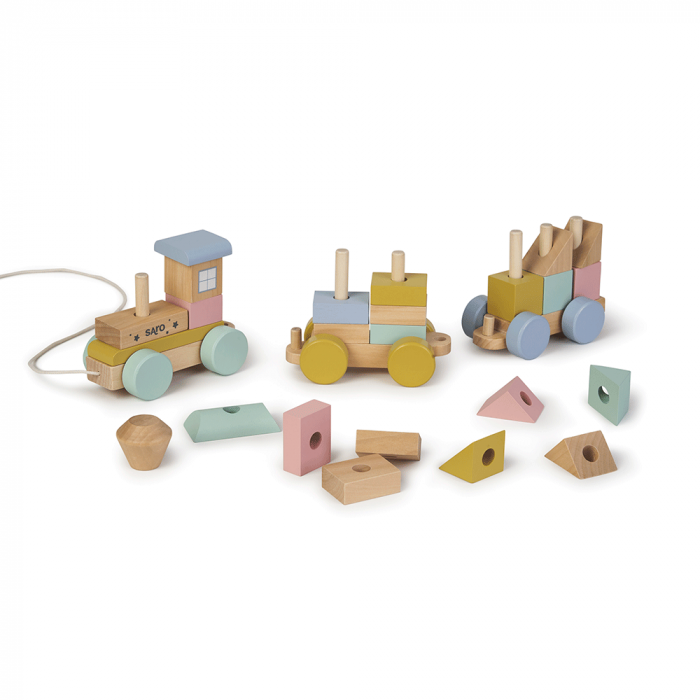 Jucarie din lemn, trenulet cu forme de construit, multicolor, Saro Baby [4]