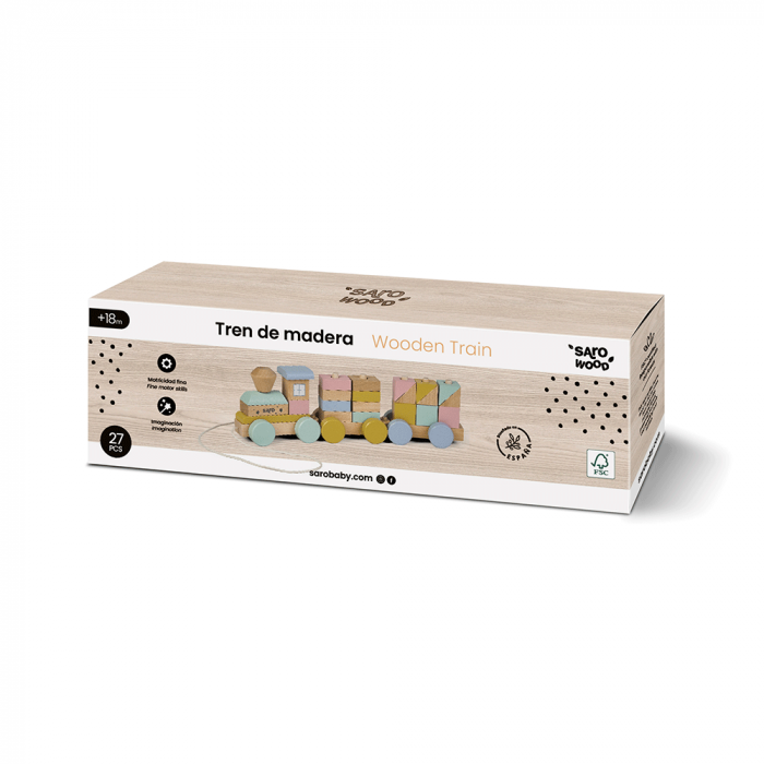 Jucarie din lemn, trenulet cu forme de construit, multicolor, Saro Baby [5]