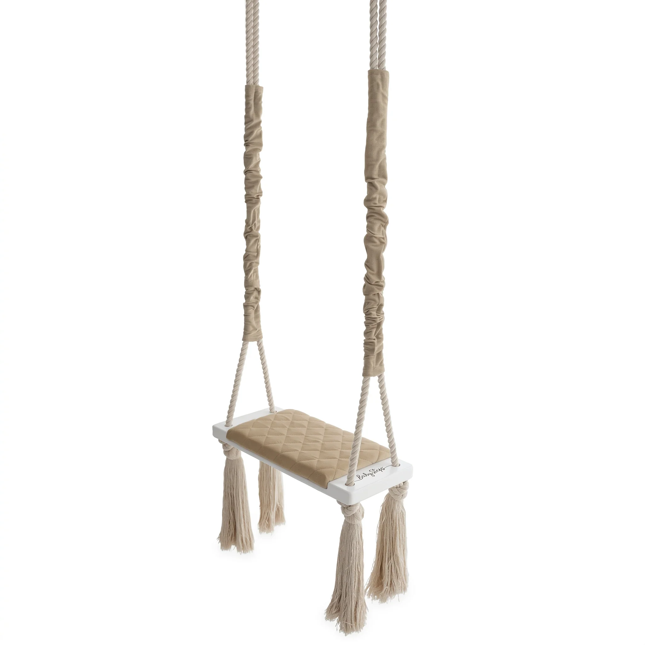 Leagăn copii BabySteps® WoodSwing, lemn, spuma & velvet bej premium, design scandinav, până la 100 kg [5]