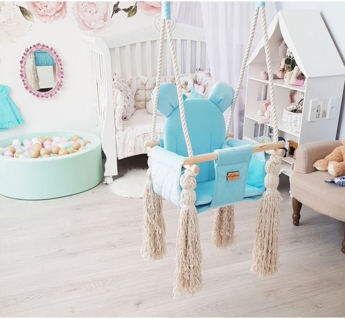 Leagan pentru copii si bebelusi, Catifea Velvet, perna detasabila ursulet Teddy Baby blue [4]