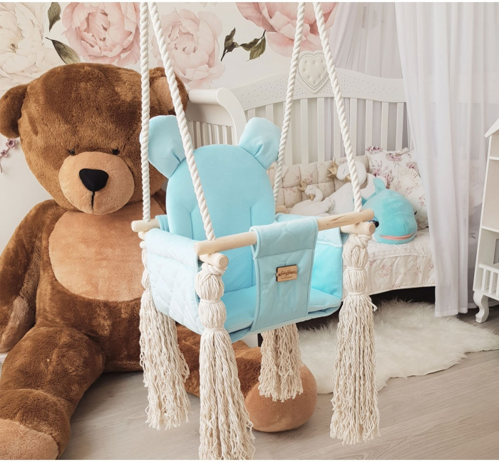 Leagan pentru copii si bebelusi, Catifea Velvet, perna detasabila ursulet Teddy Kiwi [3]