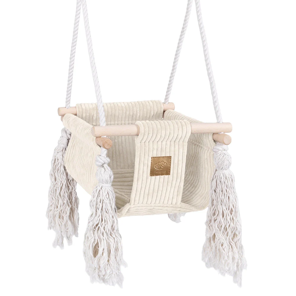 Leagăn pătrat pentru copii MeowBaby® Square Swing Aesthetic Ecru – confort, siguranță și design modern [1]