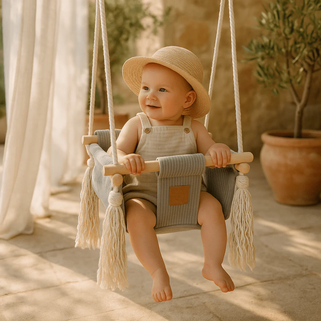 Leagăn pătrat pentru copii MeowBaby® Square Swing Aesthetic Olive green– confort, siguranță și design modern [2]