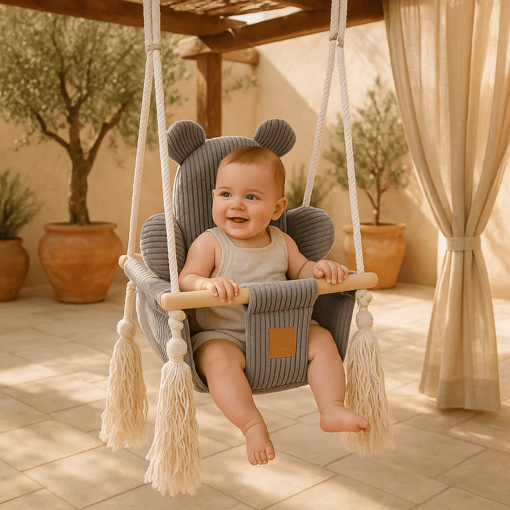 Leagan pentru copii si bebelusi, centuri de siguranta, Catifea reiata, perna ursulet Aesthetic Power Pink, MeowBaby [5]