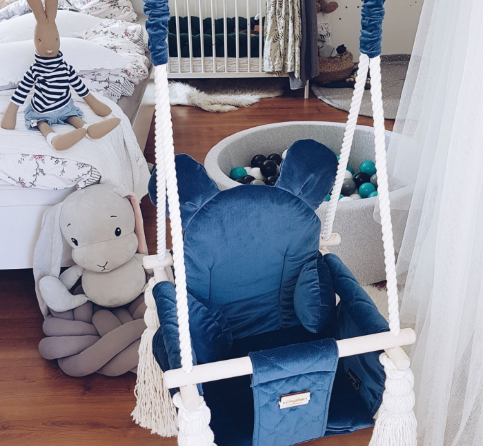 Leagan pentru copii si bebelusi, Catifea Velvet, perna detasabila ursulet Teddy Nightshadow Blue [2]