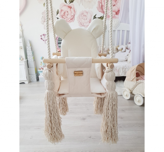 Leagan pentru copii si bebelusi, Catifea Velvet, perna detasabila ursulet Teddy Mint [2]
