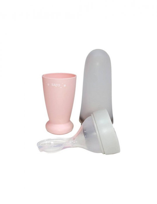 Linguriță cu rezervor pentru bebeluși – silicon alimentar, fără BPA, 90 ml – Roz [4]
