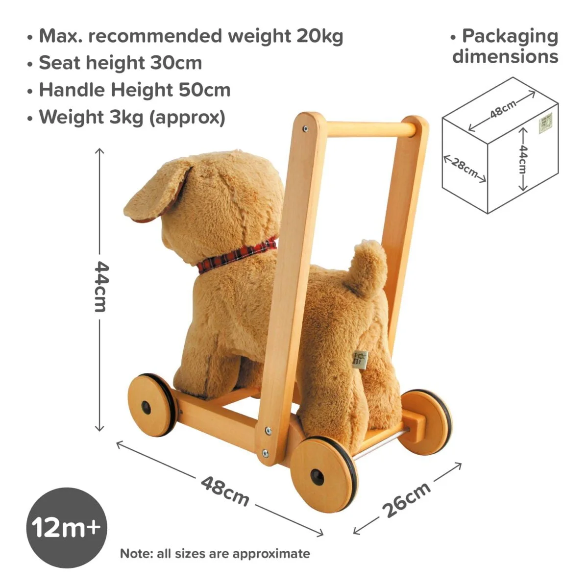 Little Bird Told Me - Dexter Dog Walker, Push Along & Ride On Toy pentru copii de peste 1 an, Golden Labrador Caine Pufos pentru copii mici, Cadru robust din lemn, Scaun căptusit [15]
