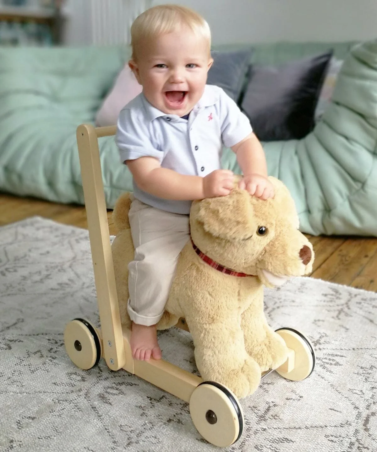 Little Bird Told Me - Dexter Dog Walker, Push Along & Ride On Toy pentru copii de peste 1 an, Golden Labrador Caine Pufos pentru copii mici, Cadru robust din lemn, Scaun căptusit [3]