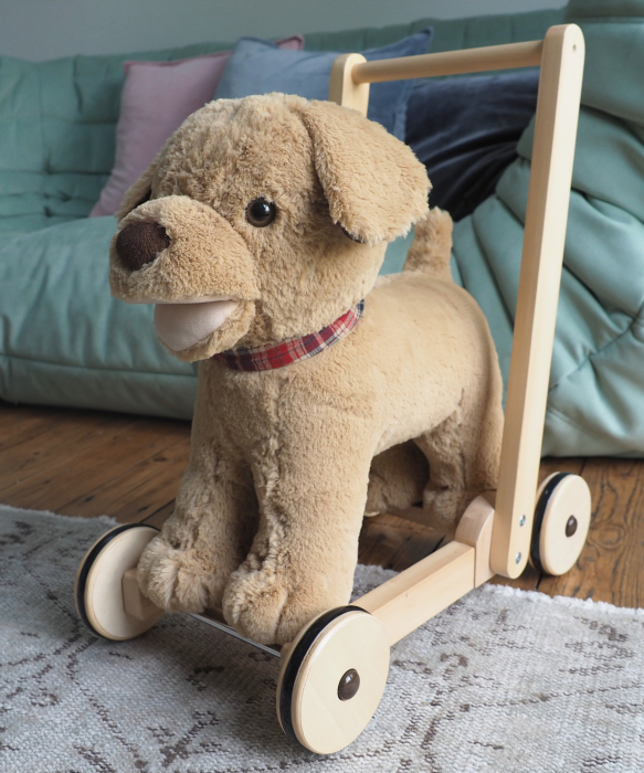 Little Bird Told Me - Dexter Dog Walker, Push Along & Ride On Toy pentru copii de peste 1 an, Golden Labrador Caine Pufos pentru copii mici, Cadru robust din lemn, Scaun căptusit [12]