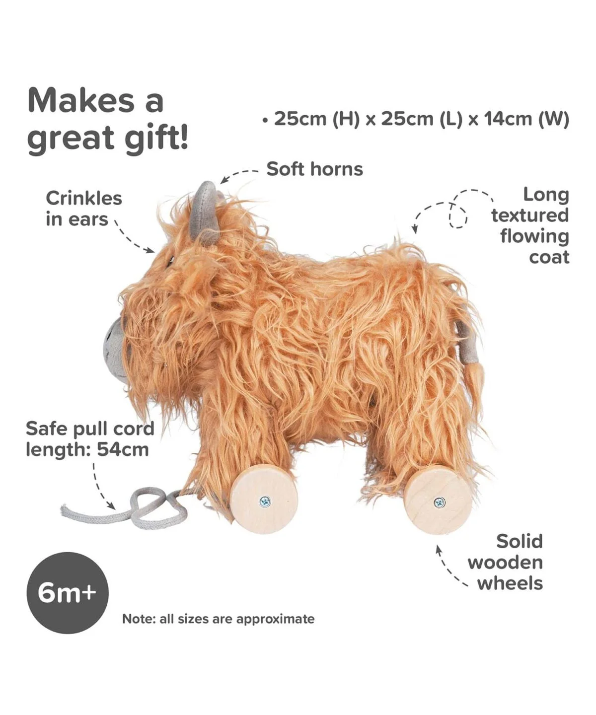Little Bird Told Me - Hubert Highland Cow Pull Along Toy cu roți detașabile, pentru copii [11]