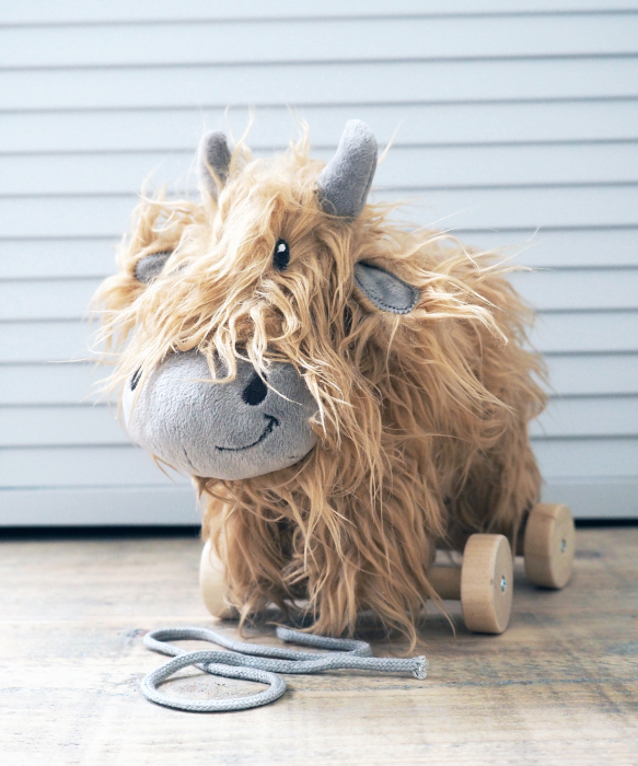 Little Bird Told Me - Hubert Highland Cow Pull Along Toy cu roți detașabile, pentru copii [4]