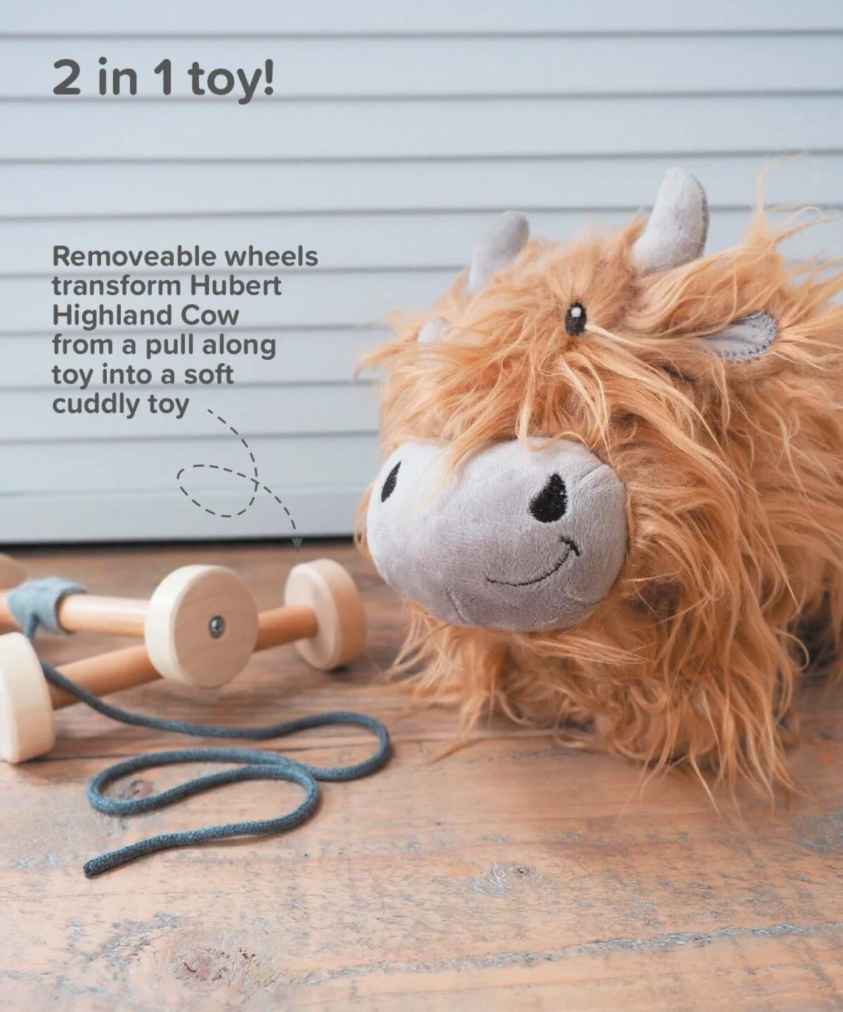 Little Bird Told Me - Hubert Highland Cow Pull Along Toy cu roți detașabile, pentru copii [10]