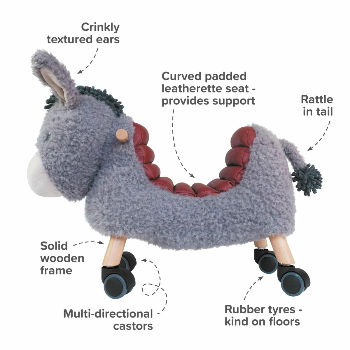Little Bird Told Me - Magarusul Bojangles Ride On Animal Toy, pentru copii de peste 1 an, Cadru robust din lemn, Scaun căptusit [11]