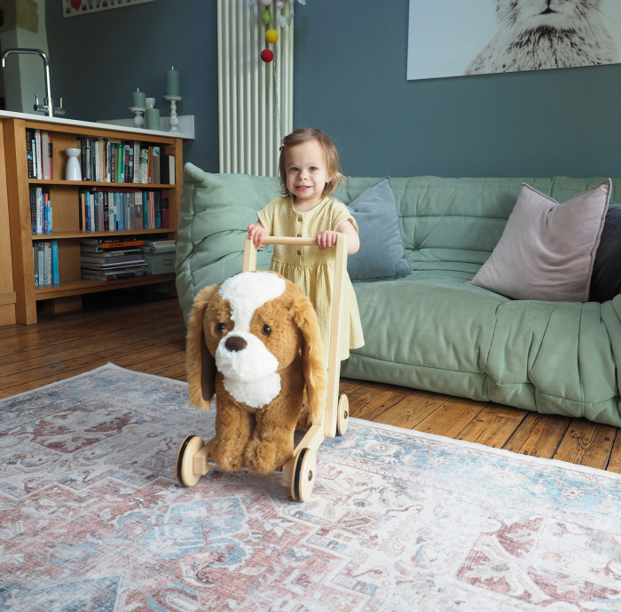 Little Bird Told Me - Peanut Pup Walker, Push Along & Ride On Toy pentru copii de peste 1 an, King Charles Spaniel Caine Pufos pentru copii mici, Cadru robust din lemn, Scaun căptusit [7]