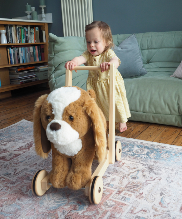 Little Bird Told Me - Peanut Pup Walker, Push Along & Ride On Toy pentru copii de peste 1 an, King Charles Spaniel Caine Pufos pentru copii mici, Cadru robust din lemn, Scaun căptusit [8]