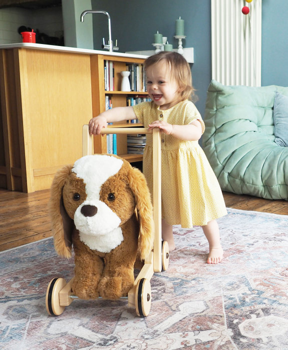 Little Bird Told Me - Peanut Pup Walker, Push Along & Ride On Toy pentru copii de peste 1 an, King Charles Spaniel Caine Pufos pentru copii mici, Cadru robust din lemn, Scaun căptusit [5]
