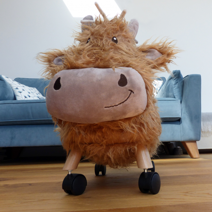 Little Bird Told Me - Văcuța Hubert Highland, Ride On Animal Toy, pentru copii de peste 1 an, Cadru robust din lemn, Scaun căptusit [16]