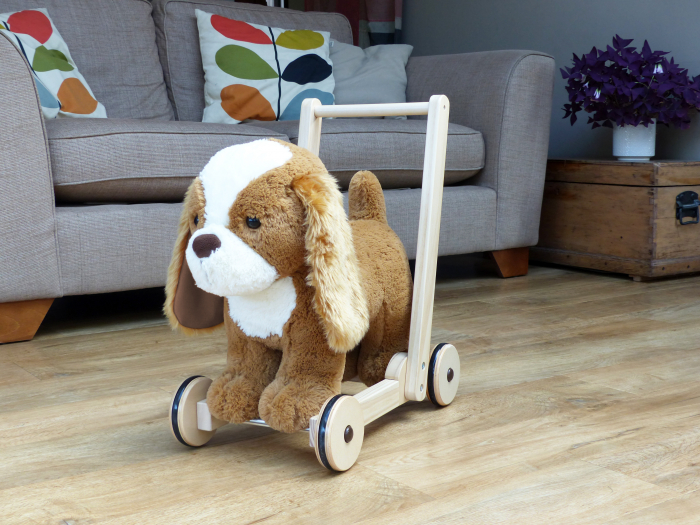 Little Bird Told Me - Peanut Pup Walker, Push Along & Ride On Toy pentru copii de peste 1 an, King Charles Spaniel Caine Pufos pentru copii mici, Cadru robust din lemn, Scaun căptusit [16]