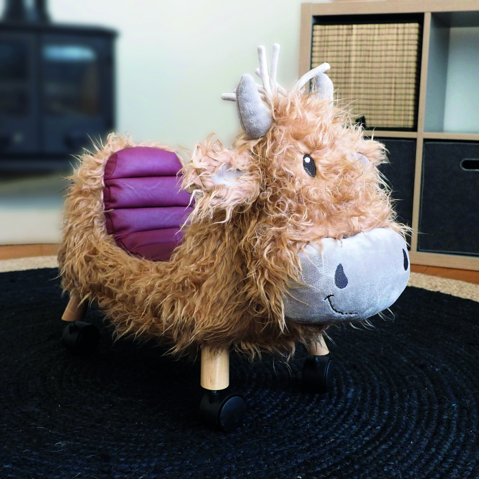 Little Bird Told Me - Văcuța Hubert Highland, Ride On Animal Toy, pentru copii de peste 1 an, Cadru robust din lemn, Scaun căptusit [10]