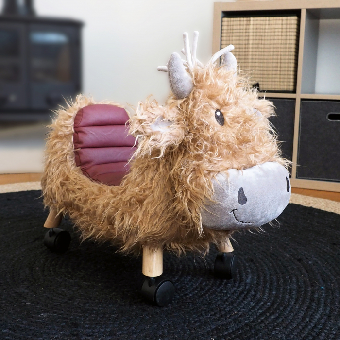Little Bird Told Me - Văcuța Hubert Highland, Ride On Animal Toy, pentru copii de peste 1 an, Cadru robust din lemn, Scaun căptusit [11]