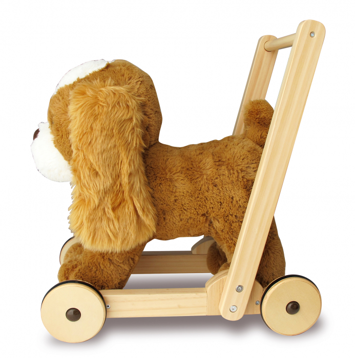 Little Bird Told Me - Peanut Pup Walker, Push Along & Ride On Toy pentru copii de peste 1 an, King Charles Spaniel Caine Pufos pentru copii mici, Cadru robust din lemn, Scaun căptusit [17]