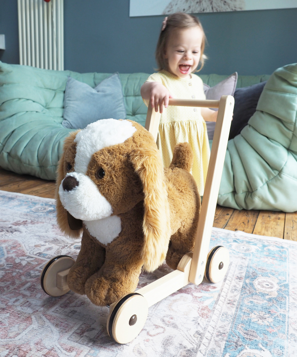 Little Bird Told Me - Peanut Pup Walker, Push Along & Ride On Toy pentru copii de peste 1 an, King Charles Spaniel Caine Pufos pentru copii mici, Cadru robust din lemn, Scaun căptusit [3]